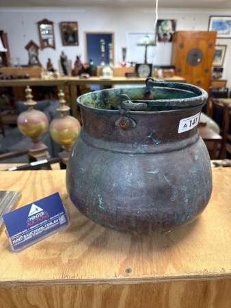 Vintage copper pot with brass handle