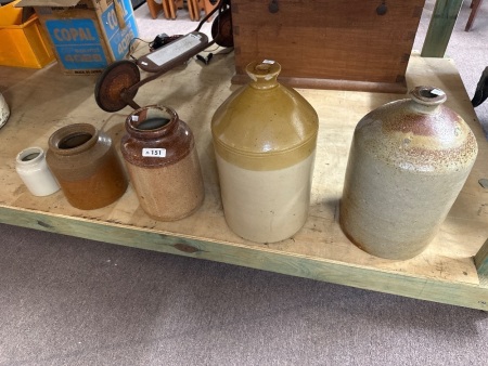 Assortment of stoneware jars and demijohn