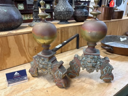 Pair of brass firedogs (steel rest)