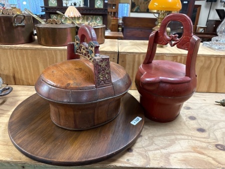 2x Vintage Chinese wedding baskets + lazy Susan