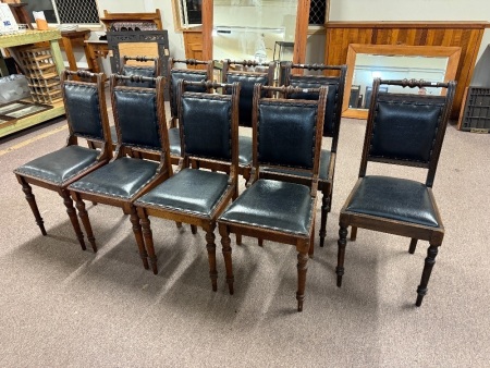 9x Victorian style dining chairs leather/leatherette with stud detailing (note 2 are slightly different)