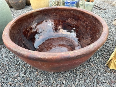 Extra large glazed pot - brown - 95cm(D) x 44cm(H)