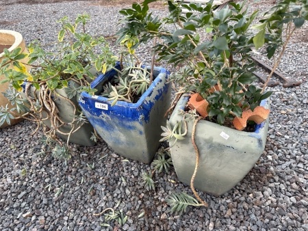 3x glazed pots - blue
