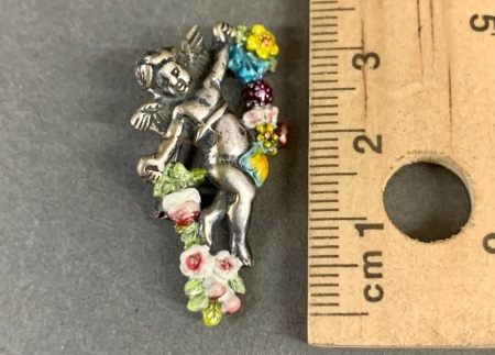 Sterling Silver & Enamel Cherub Brooch