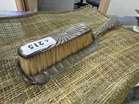 Silver victorian style clothes brush (hallmarked) and silver plate tray