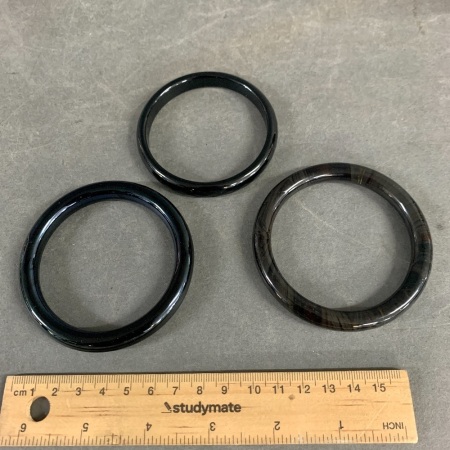 3 x 1920's Black Glass Bangles