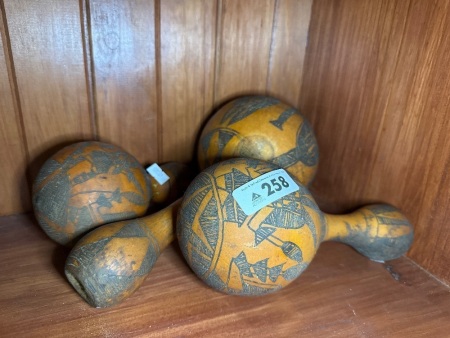 Decorated African tribal calabashes