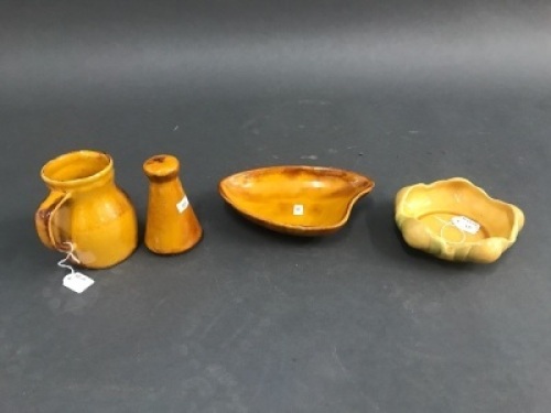 4 Pieces of Mid Century Glazed Australian Pottery, All Marked 'Sylvia'