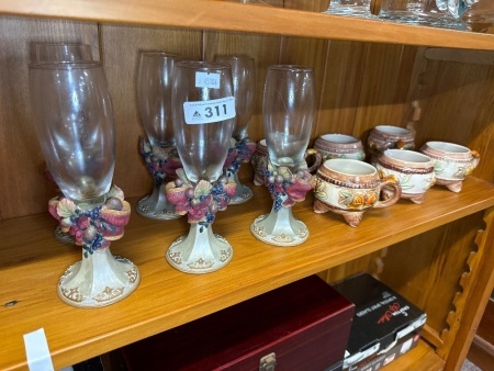 Country floral base champagne glasses + vintage ceramic mugs