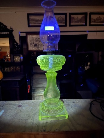 Vintage pressed glass oil lamp - possibly manganese