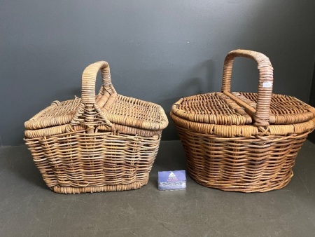 2x Vintage Cane Baskets
