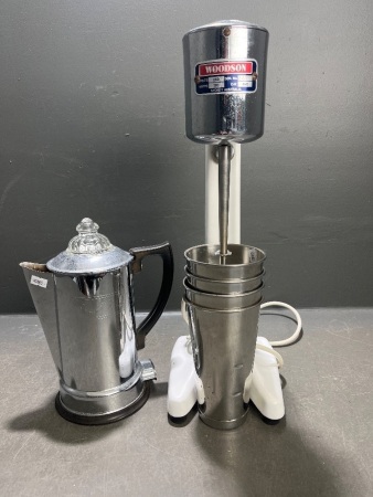 Vintage stainless steel/enamel milkshake maker and perculator