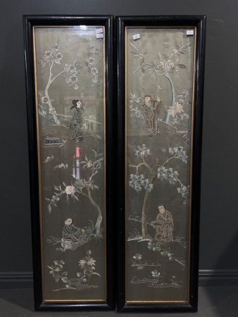 2 x Asian Silk Framed Art C1900