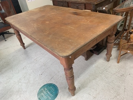 Large Antique Australian Farmhouse Table on Turned Legs