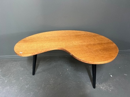Tear drop shaped wooden coffee table