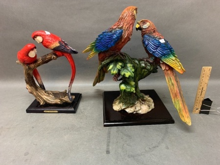 2 x Pairs of Parrots Sculptures on Plinths
