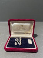 Mikimoto Cultured Pearls Silver Brooch