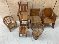 6 x Cane & Timber Dolls or Teddies Chairs