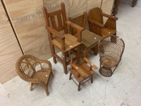 6 x Cane & Timber Dolls or Teddies Chairs - 3