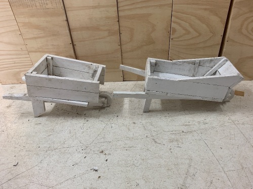 2 Small Timber Garden Wheelbarrows