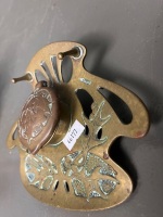Antique Copper Inkwell Ornate Art Nouveau Stylistic Elements - Marked Geschutzt - 3