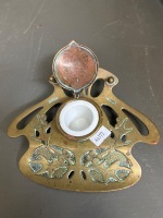 Antique Copper Inkwell Ornate Art Nouveau Stylistic Elements - Marked Geschutzt - 6