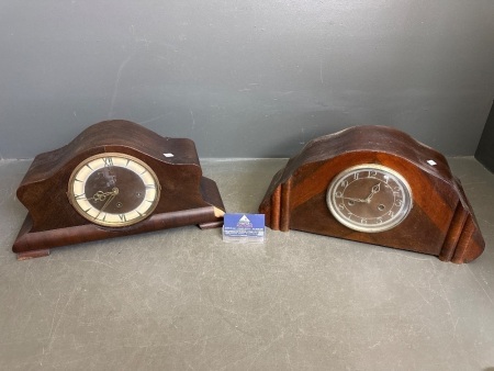 2 x Wooden Mantle Clocks