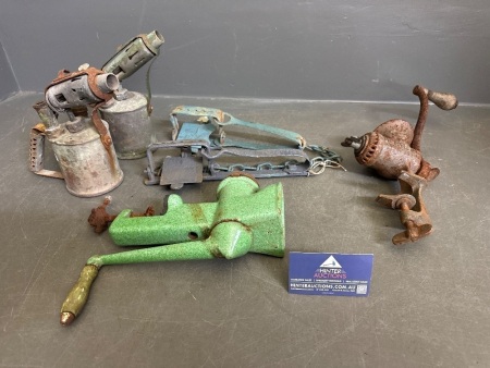 Vintage Metal Lot - Inc Enamel Meat Grinder