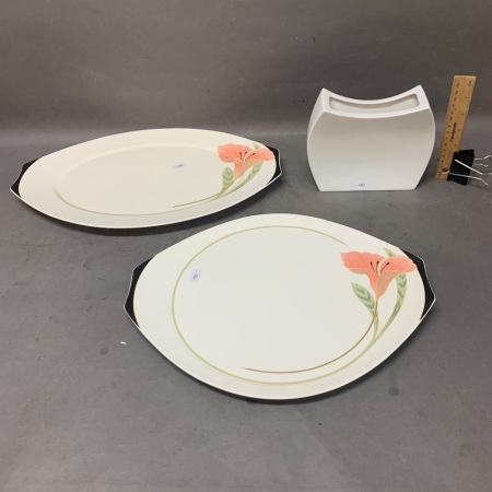 2 Large Villeroy & Boch Iris Platters + Rosenthal Vase