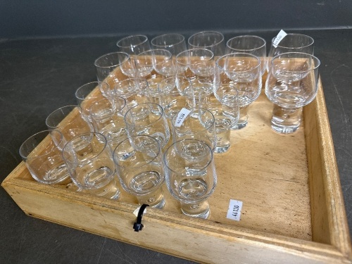 10 x Sherry Glasses and 12 x Liquor Glasses - Kosta Boda 'Pippi' Pattern - Swedish