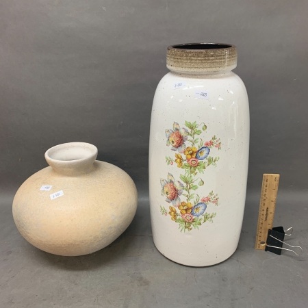 Tall Glazed W.German Pottery Vase + W.G. Pottery Bulb Vase