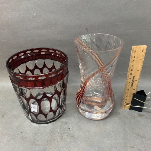 Caithness Glass Swirl Vase + Bohemian Ruby Glass Pot