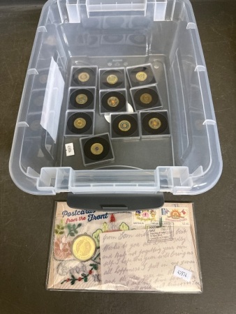 $2 Gold Circulated Coins and 1 Uncirculated $1 Gold Coin Postcard from the Front