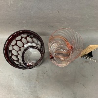 Caithness Glass Swirl Vase + Bohemian Ruby Glass Pot - 2