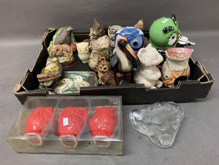 Box Lot of AsstdAnimal Ornaments - Mainly Owls