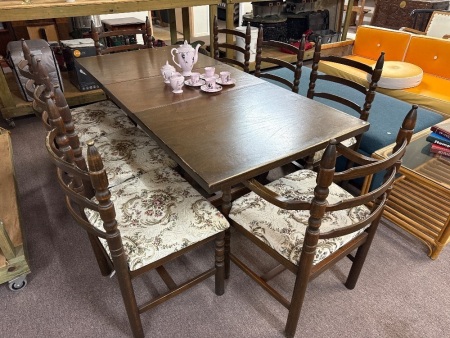 Extendable dining table with 8 chairs inc. 2 carvers