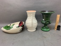 3 Vintage English Pots ins. Beswick Grecian Urn, Clarice Cliff Bowl + Shorter Art Deco Vase - 2