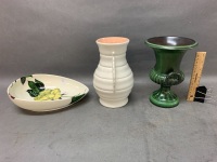 3 Vintage English Pots ins. Beswick Grecian Urn, Clarice Cliff Bowl + Shorter Art Deco Vase - 4