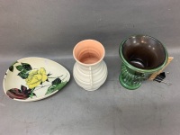 3 Vintage English Pots ins. Beswick Grecian Urn, Clarice Cliff Bowl + Shorter Art Deco Vase - 5