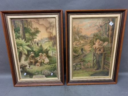 Pair of Framed Antique Australian Coloured Lithographs by R.Wendell