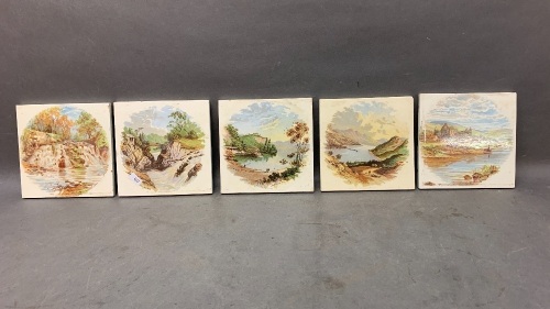 Collection of 5 Vintage Ceramic Tiles with Scottish Scenes