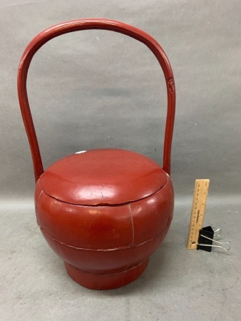 Vintage Chinese Lacquered Timber Rice Basket