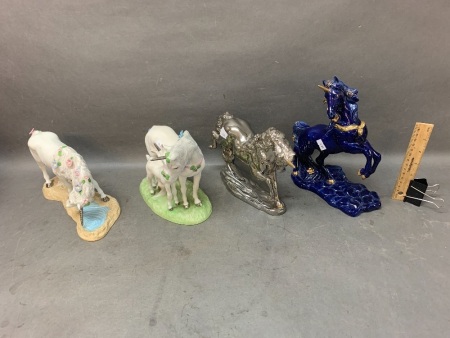 4 x As New Ceramic Unicorn Figures from Princeton Gallery 1991