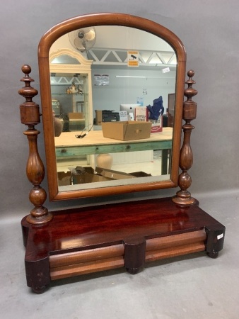 Large Victorian 2 Drawer Mahogany Toilet Mirror on Turned Supports