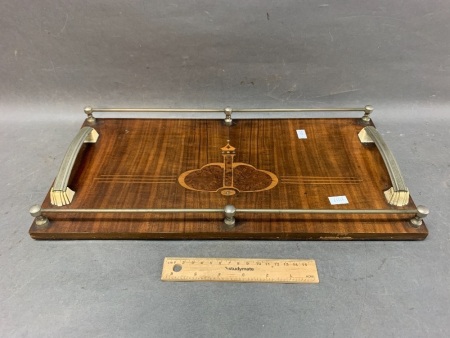 Edwardian Art Nouveau Timber Drinks Tray - Inlaid with Mother of Pearl & Burr Walnut & Boxwood Marquetry