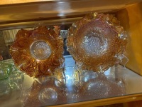 2x marigold carnival glass bowls