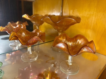 3x marigold carnival glass pedestal candy dishes