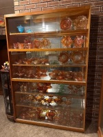 Large pine display cabinet with clear glass sliding door doors