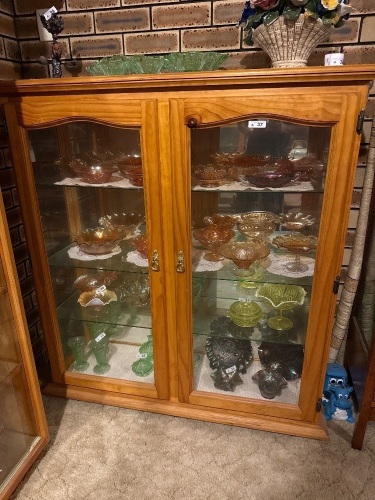 Pine display cabinet with glass shelves and swinging doors (QTY CHOICE 37, 38, 39)