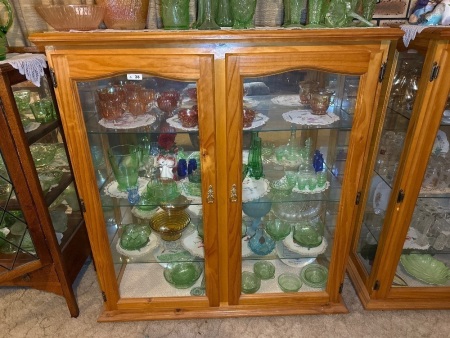 Pine display cabinet with glass shelves and swinging doors (QTY CHOICE 37, 38, 39)